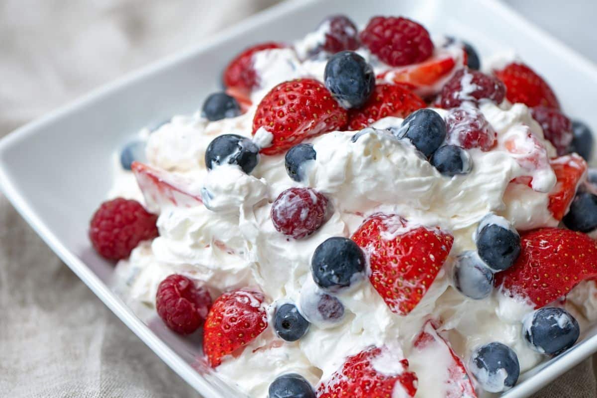 Red White and Blue Cheesecake Salad 3 Red White and Blue Cheesecake Salad