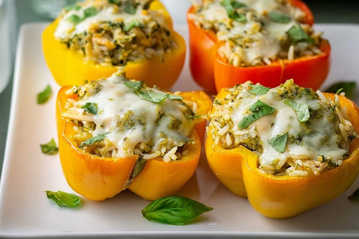 Easy Chicken Pesto Stuffed Peppers
