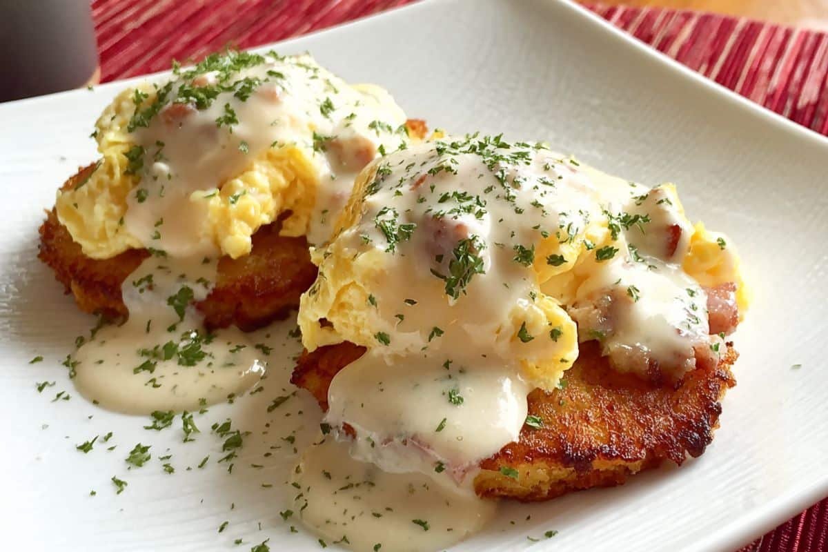 Egg Topped Hash Browns With Bacon Gravy