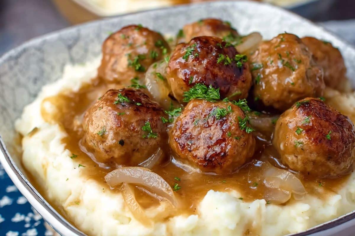 Salisbury Steak Meatballs (Slow Cooker Recipe)