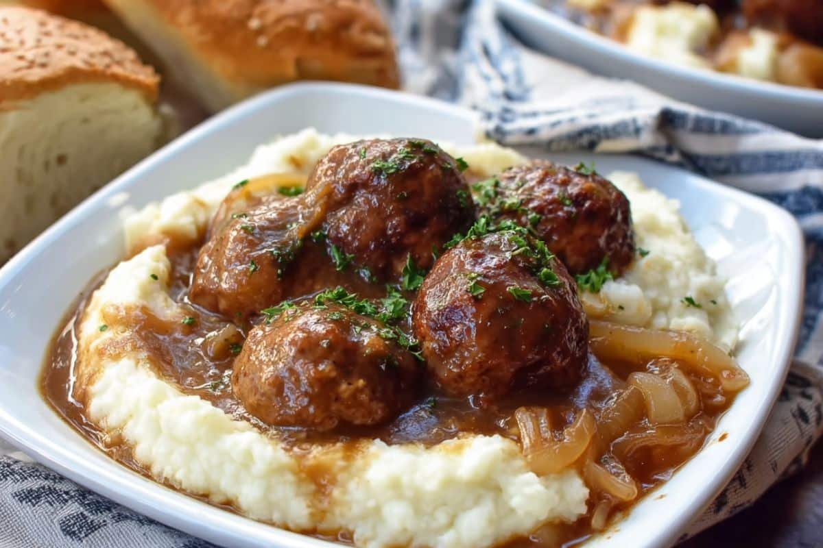 Salisbury Steak Meatballs (Slow Cooker Recipe)