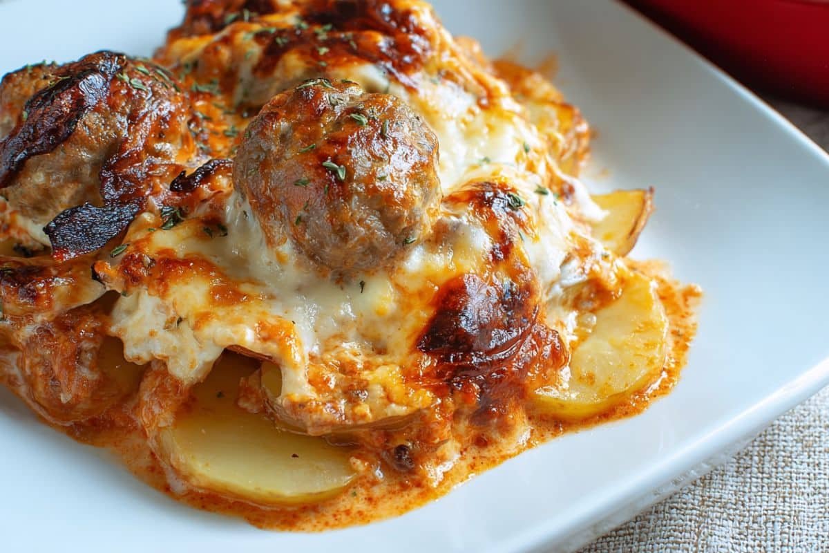 Cheesy Meatball Potato Bake