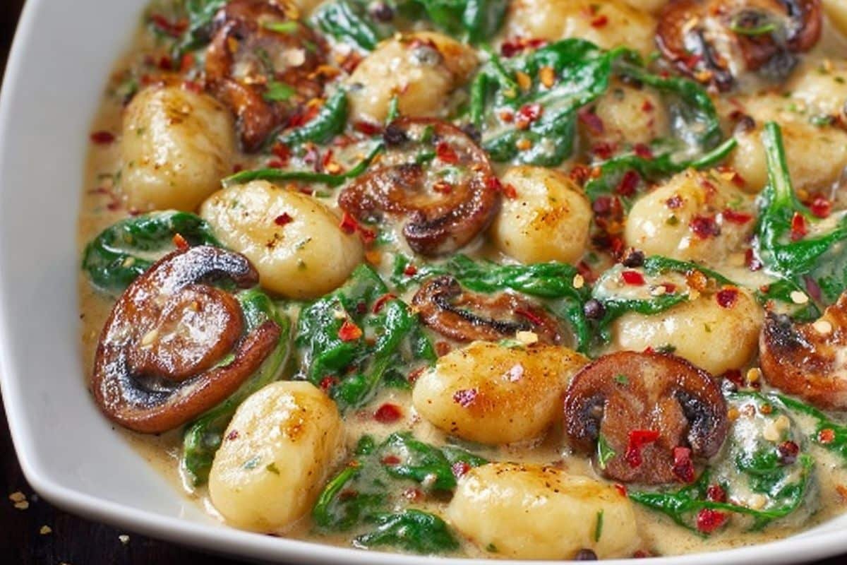 Creamy Spinach and Mushroom Gnocchi (One-Pan, 20 Minutes)
