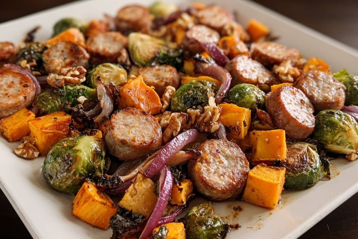 Fall Veggie Sheet Pan Dinner with Maple Mustard Sauce