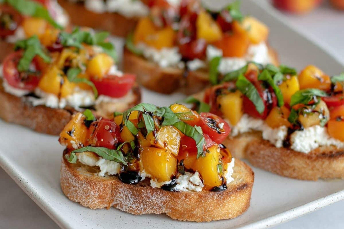 Quick Peach Bruschetta with Whipped Ricotta