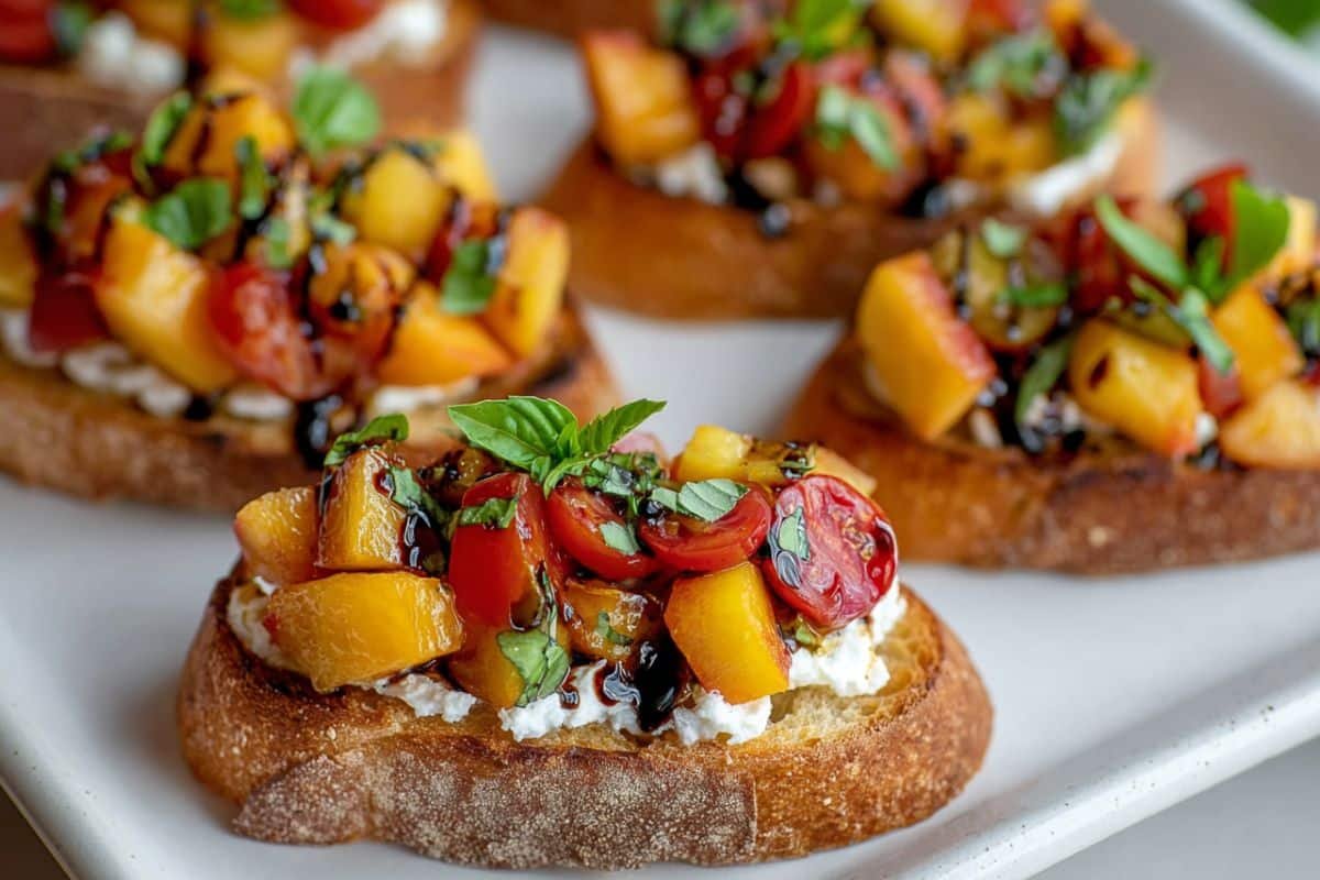 Quick Peach Bruschetta with Whipped Ricotta