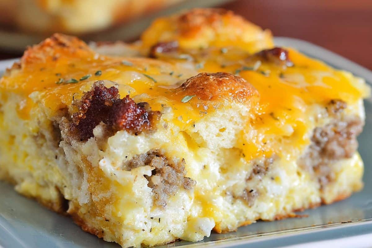 Biscuits and Gravy Casserole with Sausage and Eggs