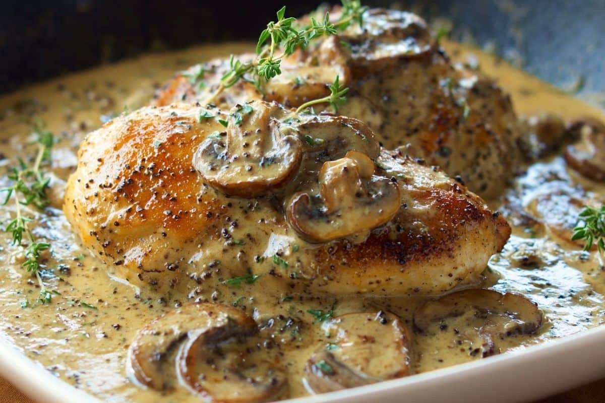 Chicken and Mushroom Skillet in Creamy Asiago Mustard Sauce