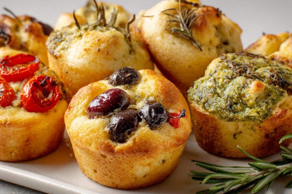 Focaccia Muffins (Easy No Knead with 3 Flavors)