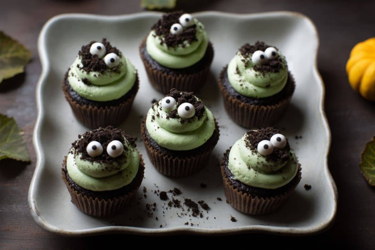 Halloween No-bake Chocolate Matcha Cupcakes