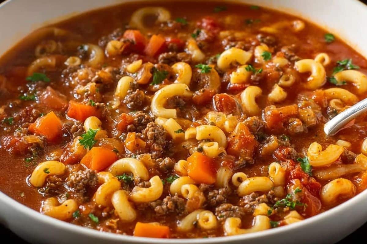One Pot Beef and Tomato Macaroni Soup
