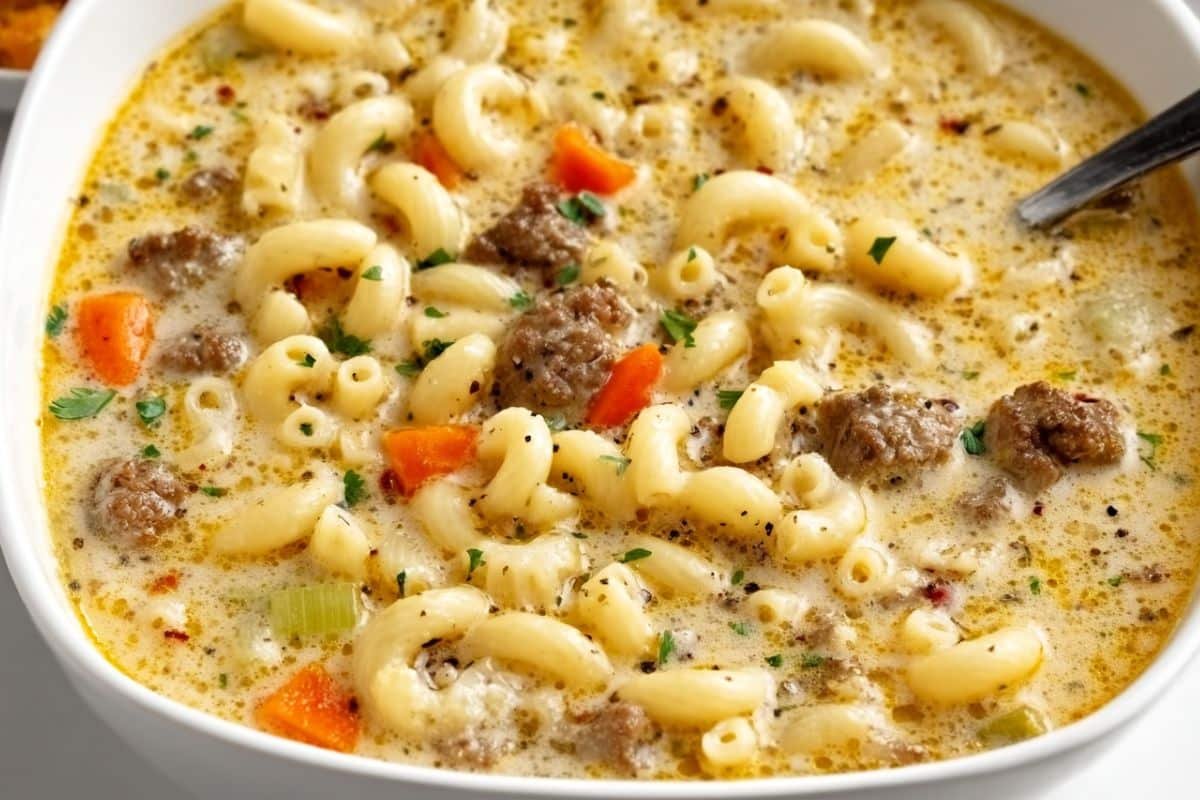 One Pot Macaroni Cheeseburger Soup