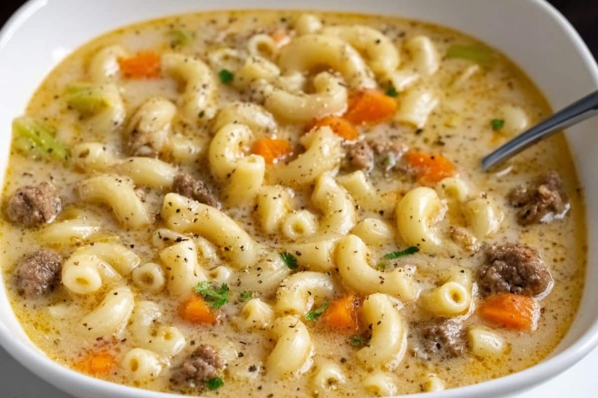 One Pot Macaroni Cheeseburger Soup