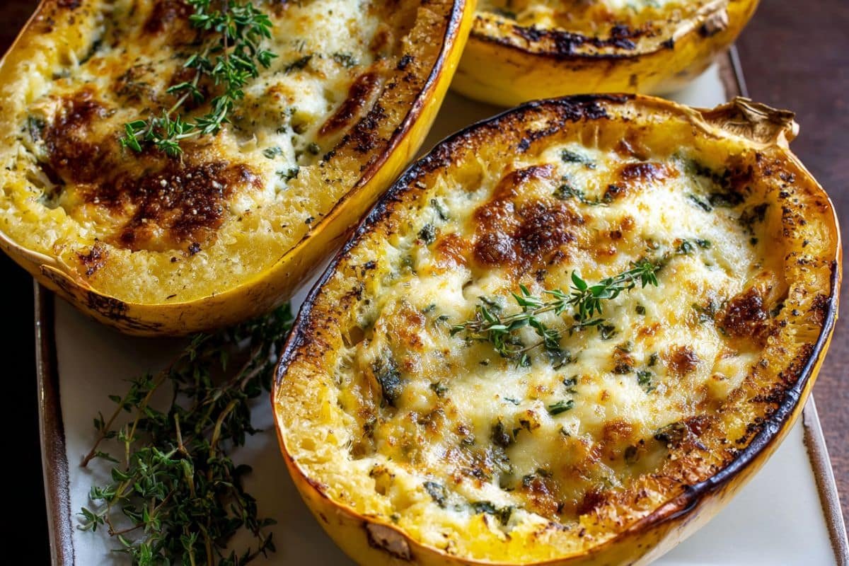4 Cheese Roasted Garlic Alfredo Stuffed Spaghetti Squash