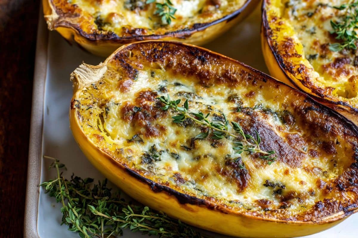 4 Cheese Roasted Garlic Alfredo Stuffed Spaghetti Squash