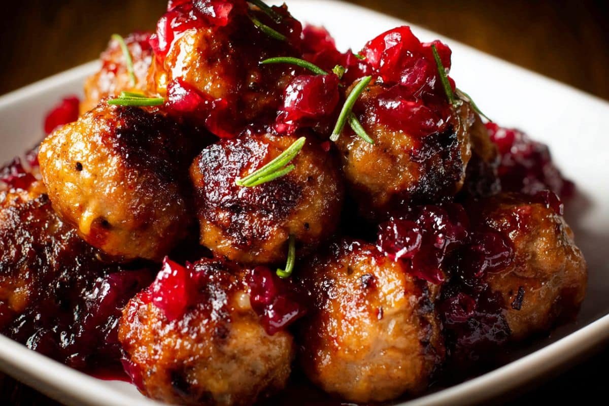 Turkey and Stuffing Meatballs with Cranberry Glaze