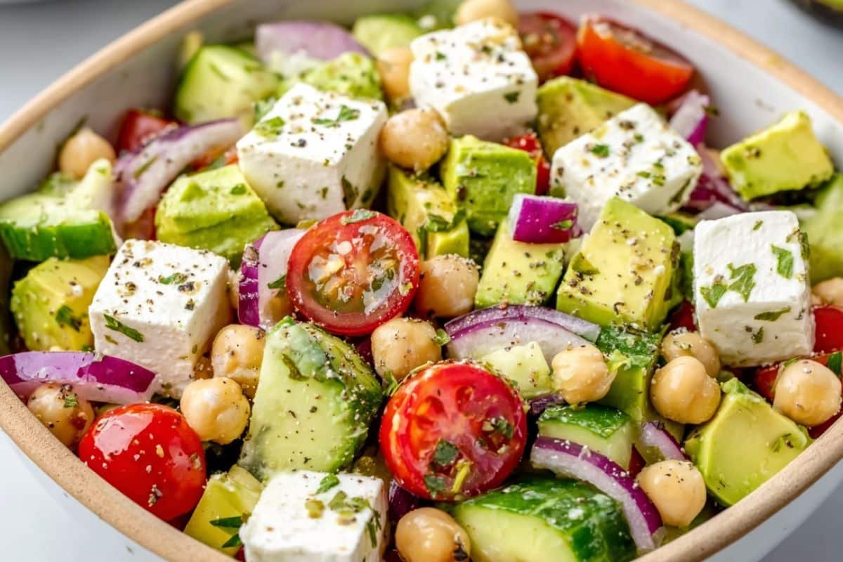 Chickpea Feta and Avocado Salad