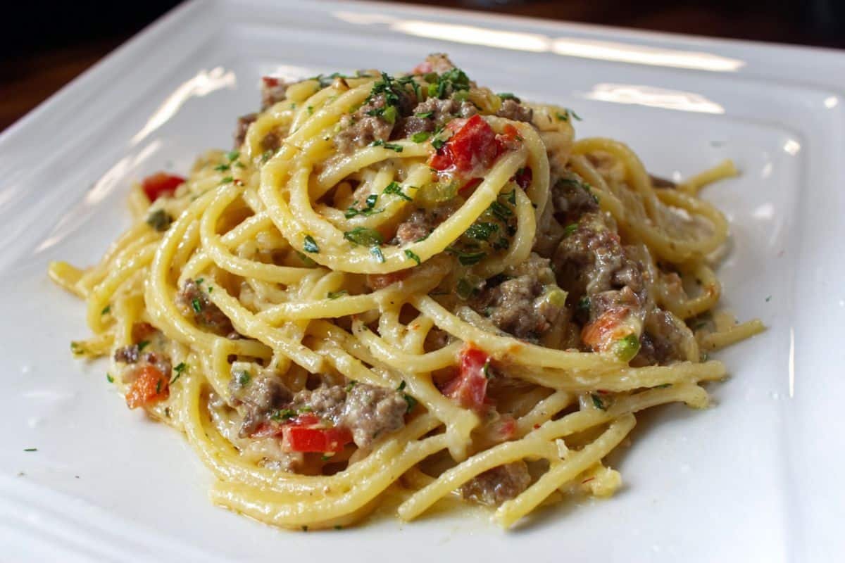 Creamy Italian Spaghetti & Ground Beef
