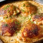 Creamy One Skillet Smothered Chicken Thighs