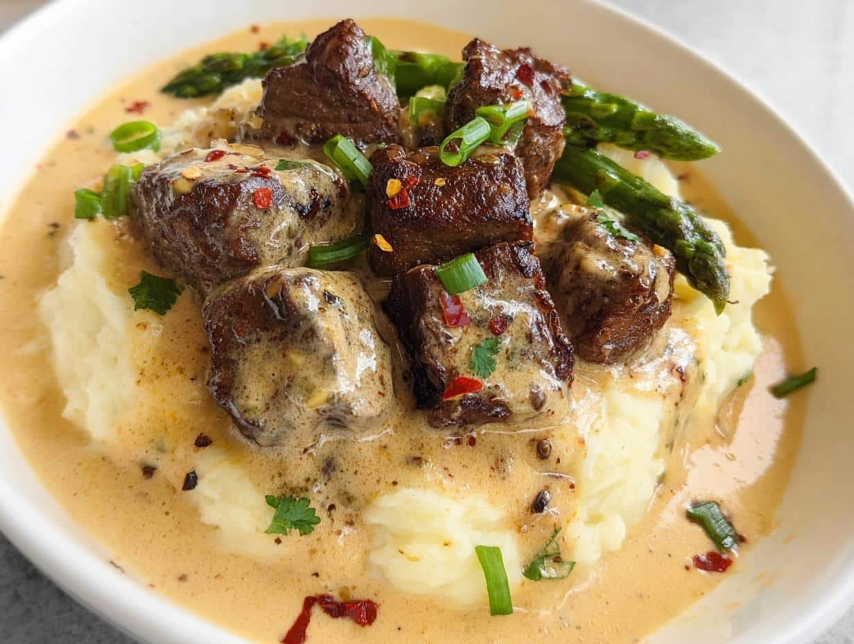 Garlic Butter Steak Bites with Parmesan Cream Sauce