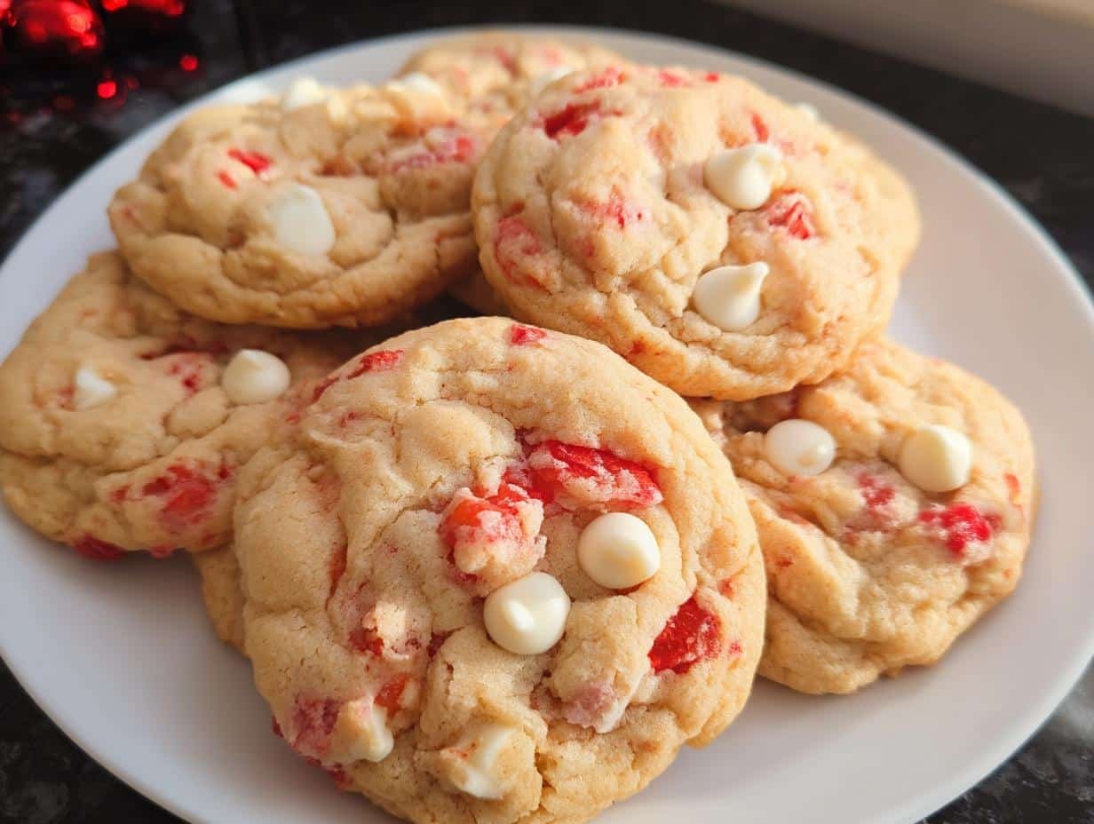 Maraschino Cherry Cookies with White Chocolate Chips
