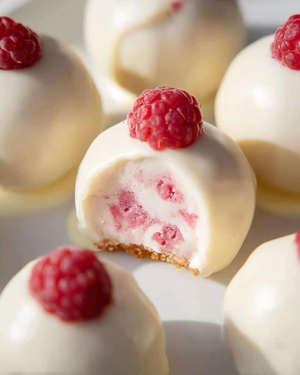 20-Minute No-Bake White Chocolate Raspberry Cheesecake Balls 6 White Chocolate Raspberry Cheesecake Balls - detail 1