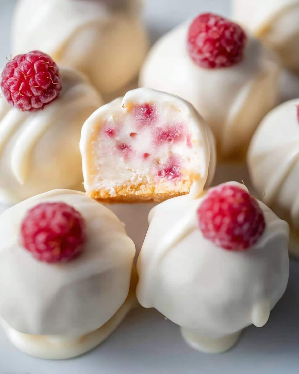 20-Minute No-Bake White Chocolate Raspberry Cheesecake Balls 8 White Chocolate Raspberry Cheesecake Balls - detail 3