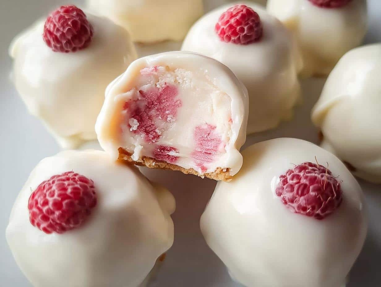20-Minute No-Bake White Chocolate Raspberry Cheesecake Balls